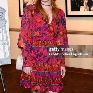 Farm Rio Floral Dress in Fuchsia and Red